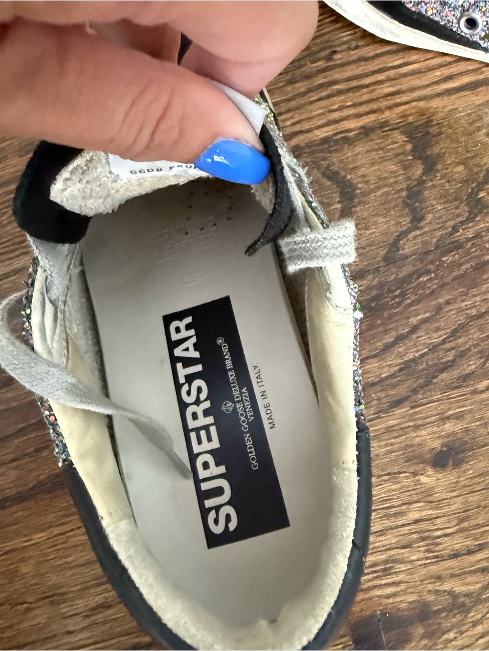 Golden Goose Holographic Glitter Sneakers with Blue Star Sz 35 - Picture 5 of 12